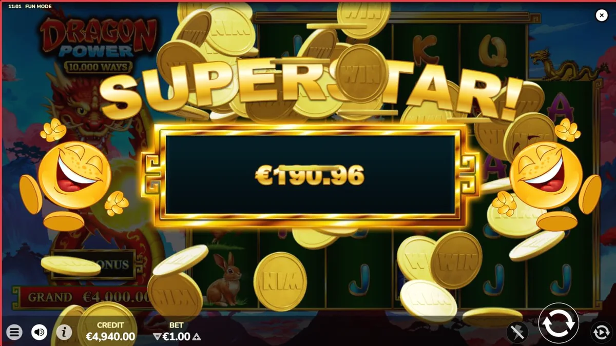Tampilan visual slot Dragon Power 10,000 Ways dengan tema naga dan kuil emas